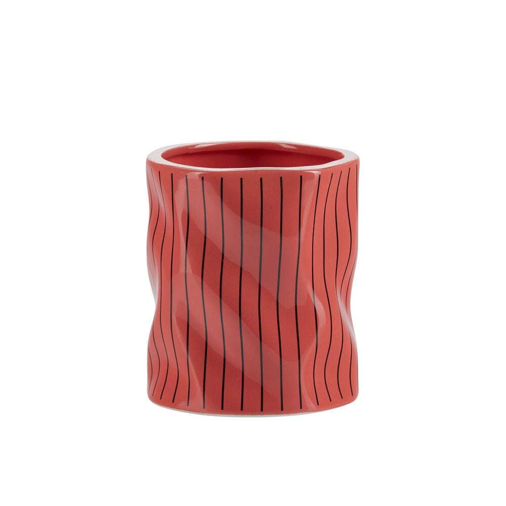 Stribet urtepotteskjuler, koral - Ø12 cm.